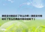 微信支付密码忘了怎么办啊（微信支付密码忘了怎么办具体内容总结如下）