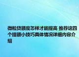 微粒贷额度怎样才能提高 推荐这四个提额小技巧具体情况详细内容介绍