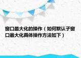 窗口最大化的操作（如何默认子窗口最大化具体操作方法如下）