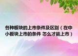 各种板块的上市条件及区别（在中小板块上市的条件 怎么才能上市）