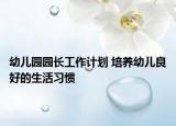 幼儿园园长工作计划 培养幼儿良好的生活习惯
