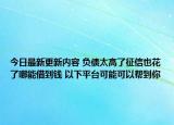 今日最新更新内容 负债太高了征信也花了哪能借到钱 以下平台可能可以帮到你