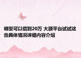 哪里可以借到20万 大额平台试试这些具体情况详细内容介绍