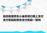 如何使用京东小金库进行网上支付支付密码和京东支付密码一致吗