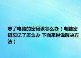 忘了电脑的密码该怎么办（电脑密码忘记了怎么办 下面来说说解决方法）
