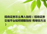 招商证券怎么导入指标（招商证券交易平台如何调取指标 有哪些方法）