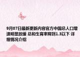 9月07日最新更新内容官方中国总人口增速明显放缓 总和生育率降到1.3以下 详细情况介绍