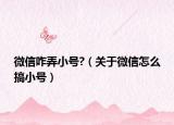 微信咋弄小号?（关于微信怎么搞小号）