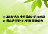 当日最新消息 中秋节出行防疫新规定 搭高铁需要48小时核酸证明吗