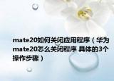 mate20如何关闭应用程序（华为mate20怎么关闭程序 具体的3个操作步骤）
