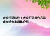 大众打码软件（大众打码操作方法 现在给大家具体介绍）