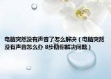 电脑突然没有声音了怎么解决（电脑突然没有声音怎么办 8步助你解决问题）