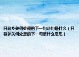 日暮乡关何处是的下一句诗句是什么（日暮乡关何处是的下一句是什么意思）