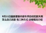 9月11日最新更新内容车贷自动扣款失败怎么自己还款 有三种方式 详细情况介绍