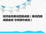 如何查询英语四级成绩（英语四级成绩查询 怎样操作查询）