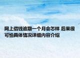 网上借钱逾期一个月会怎样 后果很可怕具体情况详细内容介绍