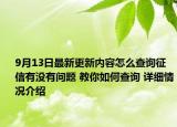 9月13日最新更新内容怎么查询征信有没有问题 教你如何查询 详细情况介绍
