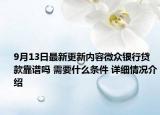 9月13日最新更新内容微众银行贷款靠谱吗 需要什么条件 详细情况介绍