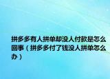拼多多有人拼单却没人付款是怎么回事（拼多多付了钱没人拼单怎么办）
