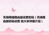 无线网络路由器设置密码（无线路由器密码设置 给大家详细介绍）
