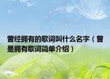 曾经拥有的歌词叫什么名字（曾是拥有歌词简单介绍）
