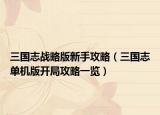 三国志战略版新手攻略（三国志单机版开局攻略一览）
