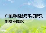 广东麻将技巧不打牌只能摸不能吃