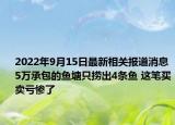 2022年9月15日最新相关报道消息 5万承包的鱼塘只捞出4条鱼 这笔买卖亏惨了