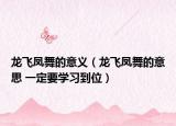 龙飞凤舞的意义（龙飞凤舞的意思 一定要学习到位）