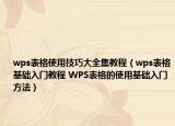 wps表格使用技巧大全集教程（wps表格基础入门教程 WPS表格的使用基础入门方法）
