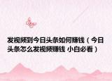 发视频到今日头条如何赚钱（今日头条怎么发视频赚钱 小白必看）