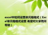 excel中如何设置单元格格式（Excel单元格格式设置 希望对大家有所帮助）
