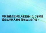 早知道爱会这样伤人歌名是什么（早知道爱会这样伤人原唱 简单给大家介绍）