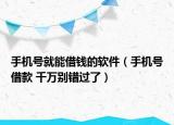 手机号就能借钱的软件（手机号借款 千万别错过了）