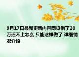 9月17日最新更新内容网贷借了20万还不上怎么 只能这样做了 详细情况介绍