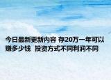 今日最新更新内容 存20万一年可以赚多少钱  投资方式不同利润不同