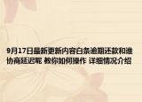 9月17日最新更新内容白条逾期还款和谁协商延迟呢 教你如何操作 详细情况介绍