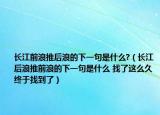 长江前浪推后浪的下一句是什么?（长江后浪推前浪的下一句是什么 找了这么久终于找到了）