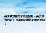 关于梦想的句子唯美短句（关于梦想的句子 优美励志的语句提供给您）