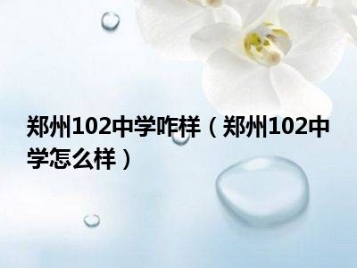 郑州102中学咋样（郑州102中学怎么样）