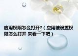应用权限怎么打开?（应用被设置权限怎么打开 来看一下吧）
