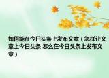 如何能在今日头条上发布文章（怎样让文章上今日头条 怎么在今日头条上发布文章）