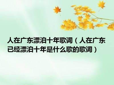 十年广东漂泊歌词什么歌