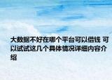 大数据不好在哪个平台可以借钱 可以试试这几个具体情况详细内容介绍