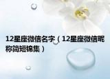 12星座微信名字（12星座微信昵称简短锦集）