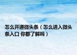 怎么开通微头条（怎么进入微头条入口 你都了解吗）
