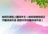 如何在微信上翻译外文（如何用微信将汉字翻译成外语 微信中怎样翻译成外语）