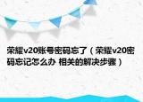 荣耀v20账号密码忘了（荣耀v20密码忘记怎么办 相关的解决步骤）