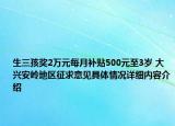生三孩奖2万元每月补贴500元至3岁 大兴安岭地区征求意见具体情况详细内容介绍