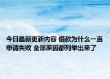 今日最新更新内容 借款为什么一直申请失败 全部原因都列举出来了